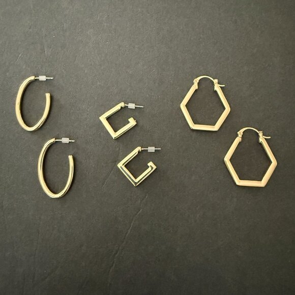 NOC Steve Madden Gold-Tone Geometric Hoop Earrings Set Of 3 Modern Stylish - Picture 5 of 9